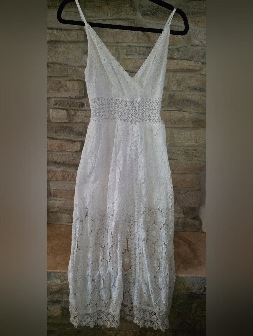 Cupshe White Lace Crochet-Waist Maxi Dress With Built In Shorts